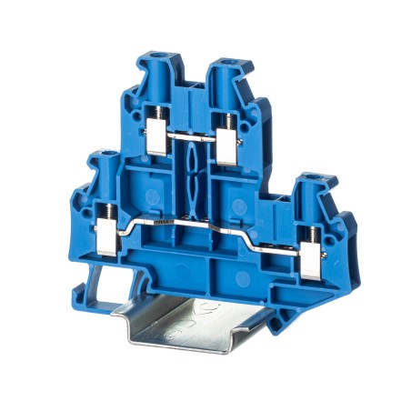 Клемма двухуровневая, винтовой зажим, 4 точки подключения, 4 кв.мм, синяя