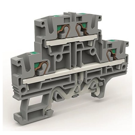 Двухуровневая клемма 4 кв.мм с заземлением в нижнем ярусе