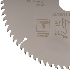 Диск пильный по дереву с тефлоновым покрытием 72Т, Profi plus, 255x1,8/2,6x32/30/25,4/20 мм