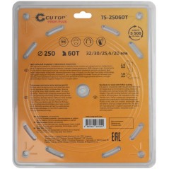 Диск пильный по дереву с тефлоновым покрытием 60Т, Profi plus, 250x1,8/2,6x32/30/25,4/20 мм