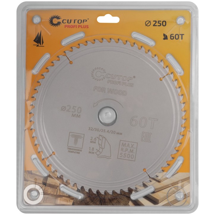 Диск пильный по дереву с тефлоновым покрытием 60Т, Profi plus, 250x1,8/2,6x32/30/25,4/20 мм Диск пильный по дереву с тефлоновым покрытием 60Т, Profi plus, 250x1,8/2,6x32/30/25,4/20 мм