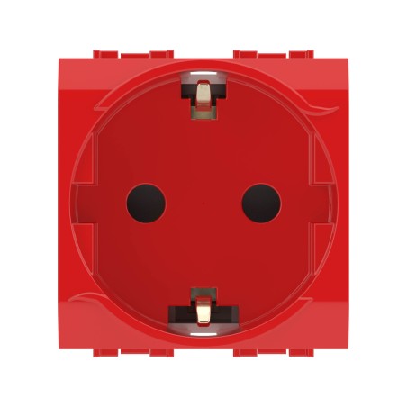 Электрическая розетка, с заземлением, со шторками, красная, 2 мод.