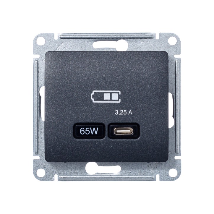 GLOSSA USB РОЗЕТКА тип-C 65W высокоскор.заряд. QC, PD, механизм, АНТРАЦИТ