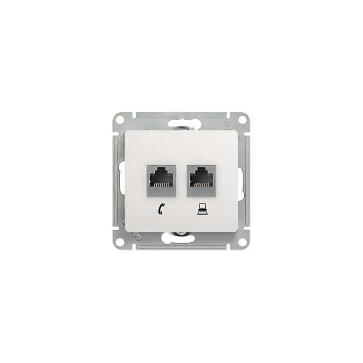 GLOSSA Розетка телефон/компьютер RJ11+RJ45 категория 5е в рамку белая