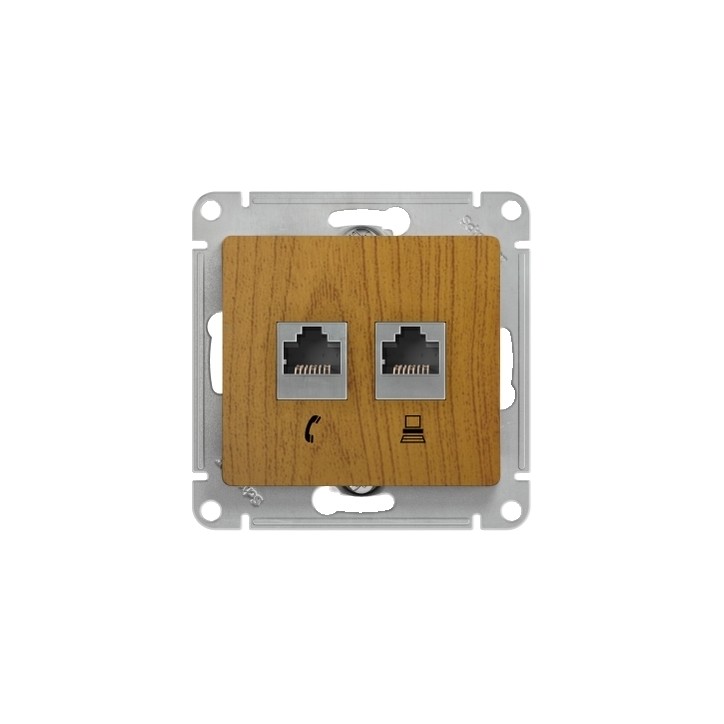 GLOSSA Розетка двойная телефон/компьютер RJ11+RJ45 категория 5е дуб в рамку GLOSSA Розетка двойная телефон/компьютер RJ11+RJ45 категория 5е дуб в рамку