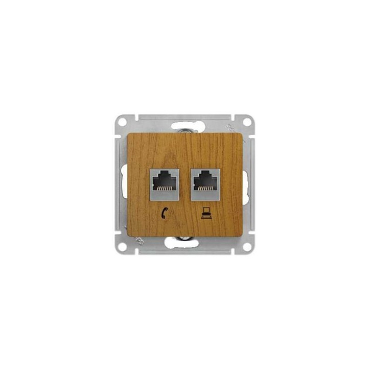 GLOSSA Розетка двойная телефон/компьютер RJ11+RJ45 категория 5е дуб в рамку GLOSSA Розетка двойная телефон/компьютер RJ11+RJ45 категория 5е дуб в рамку