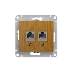 GLOSSA Розетка двойная телефон/компьютер RJ11+RJ45 категория 5е дуб в рамку