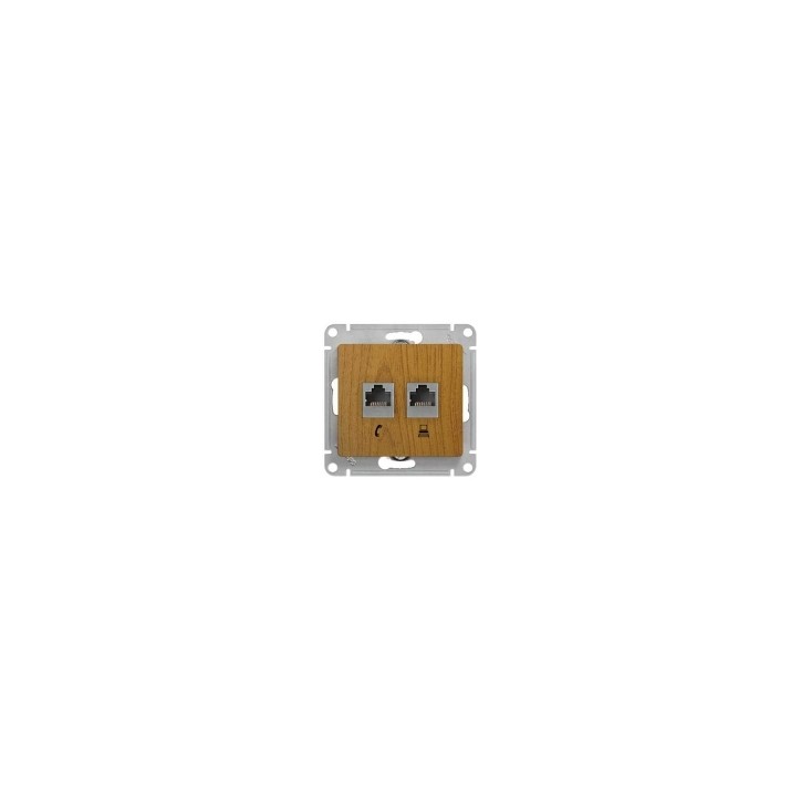 GLOSSA Розетка двойная телефон/компьютер RJ11+RJ45 категория 5е дуб в рамку GLOSSA Розетка двойная телефон/компьютер RJ11+RJ45 категория 5е дуб в рамку