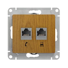 GLOSSA Розетка двойная телефон/компьютер RJ11+RJ45 категория 5е дуб в рамку