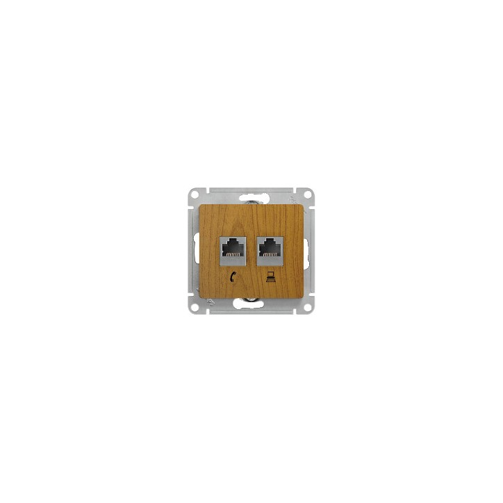 GLOSSA Розетка двойная телефон/компьютер RJ11+RJ45 категория 5е дуб в рамку GLOSSA Розетка двойная телефон/компьютер RJ11+RJ45 категория 5е дуб в рамку