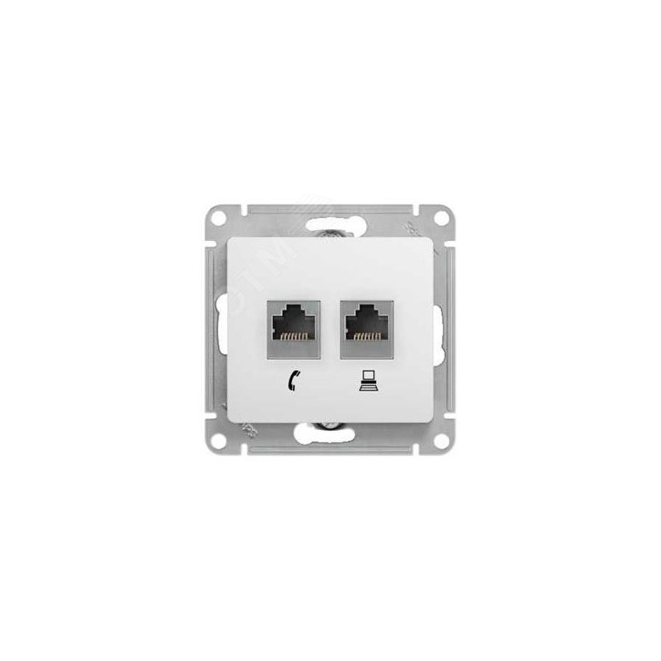 GLOSSA Розетка телефон/компьютер RJ11+RJ45 категория 5е в рамку белая