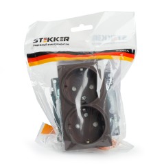 Розетка двухместная с защитной шторкой (механизм) с/з, 250В, 16А, серия Катрин, шоколад Stekker