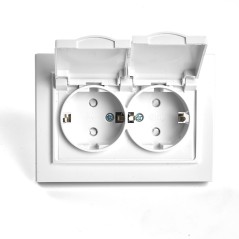 Розетка двухместная с/з с крышкой, 250В, 16А серия Эрна, белый Stekker