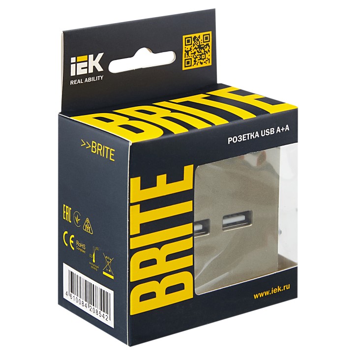 BRITE Розетка USB A+A 5В 3,1А РЮ10-1-БрШ шампань