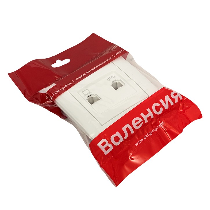 Валенсия розетка RJ-45+RJ11 2-местная белая