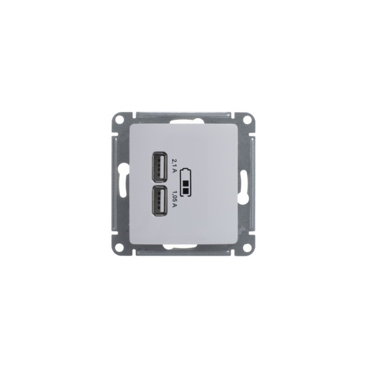Розетка GLOSSA USB 5В/2100мА 2х5В/1050мА механизм белый