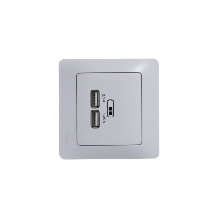 Розетка GLOSSA USB 5В/2100мА 2х5В/1050мА механизм белый