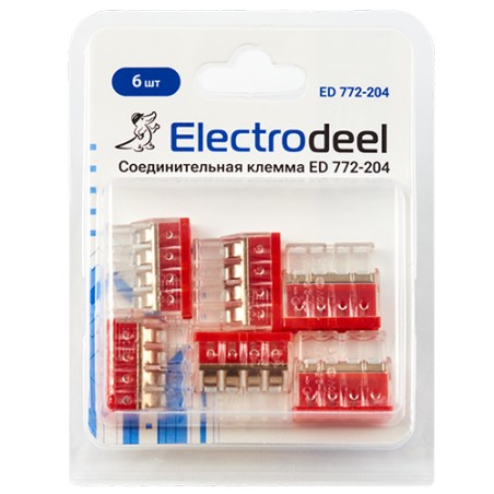 Клемма соединительная 4-контактная Elеctrodeel ED 772-204-b6, сечение 0,5-2,5 мм2, 24А/450В (упаковк