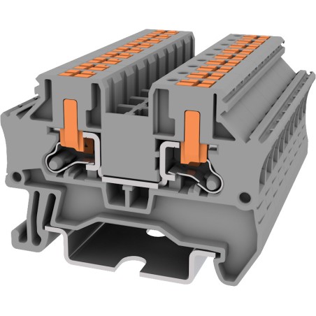 Клемма TP 1-1 проходная с боковой вводом провода .Push-in, сечение 4 мм. кв., серая