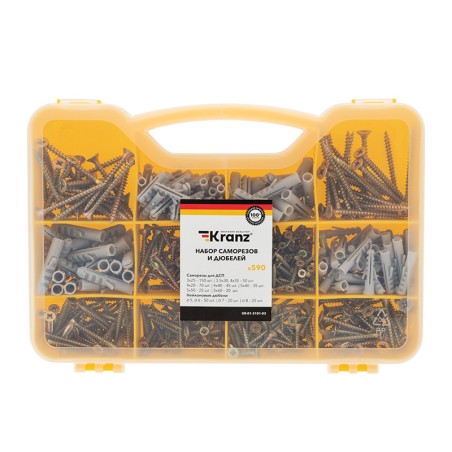 Набор саморезов и дюбелей (590 шт) KRANZ