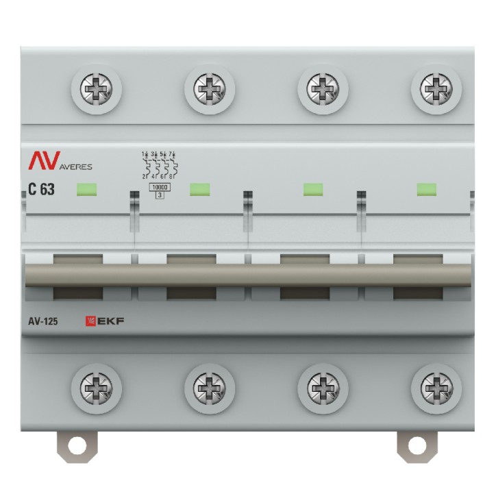 Выключатель автоматический AV-125 4P 63A (C) 10kA EKF AVERES