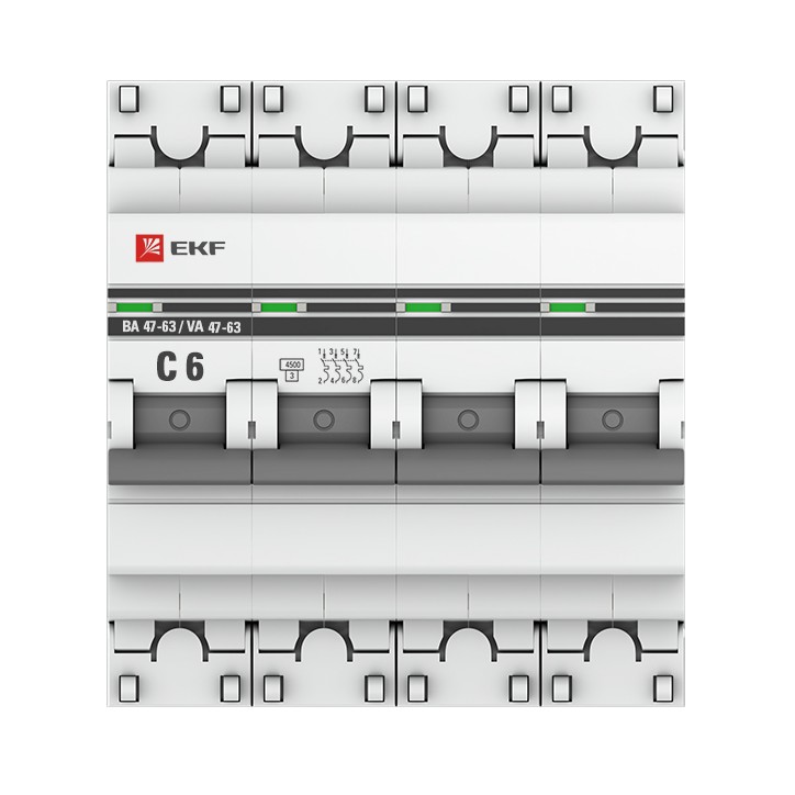 Автоматический выключатель ВА 47-63, 4P 6А (C) 4,5kA EKF PROxima