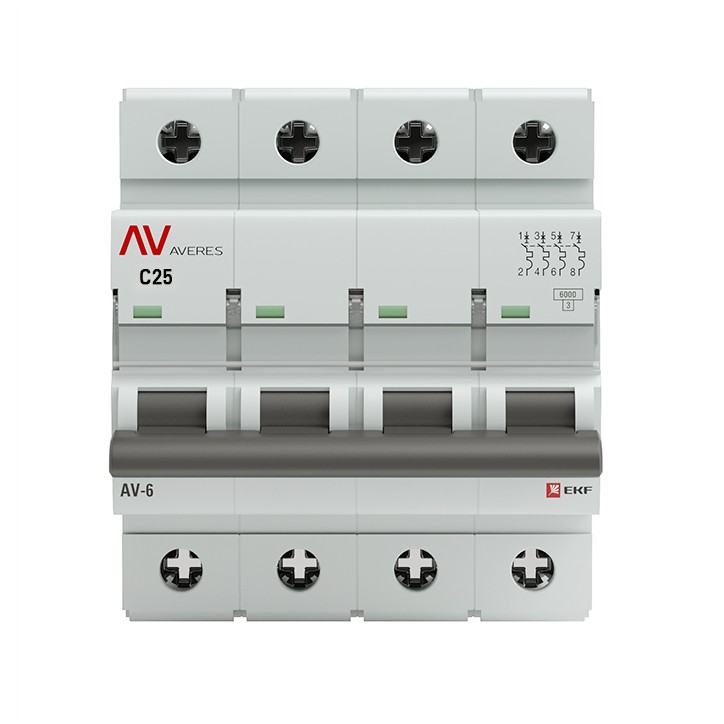 Выключатель автоматический AV-6 4P 25A (C) 6kA AVERES Выключатель автоматический AV-6 4P 25A (C) 6kA AVERES