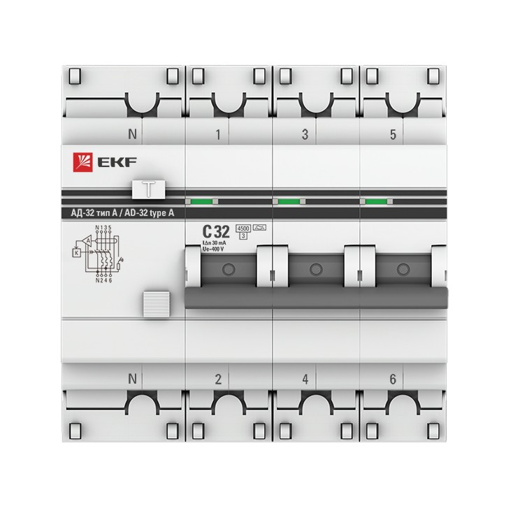 Дифференциальный автомат АД-32 3P+N 32А/30мА (тип А) EKF PROxima
