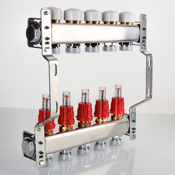 Коллекторная группа с регулирующими клапанами и расходомерами 1'x 4 выходами 3/4' евроконус