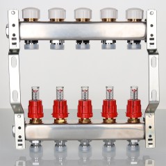 Коллекторная группа с регулирующими клапанами и расходомерами 1'x 5 выходами 3/4' евроконус