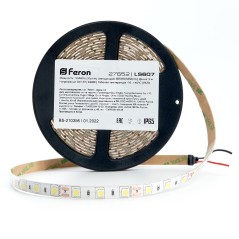 Лента светодиодная, 60SMD(5050)/m 14.4W/m 12V IP65 5m 6500К, LS607