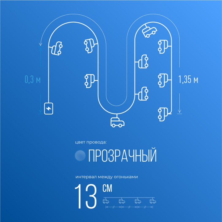 Гирлянда-Машинки 4х1х3см цветн. 10LED