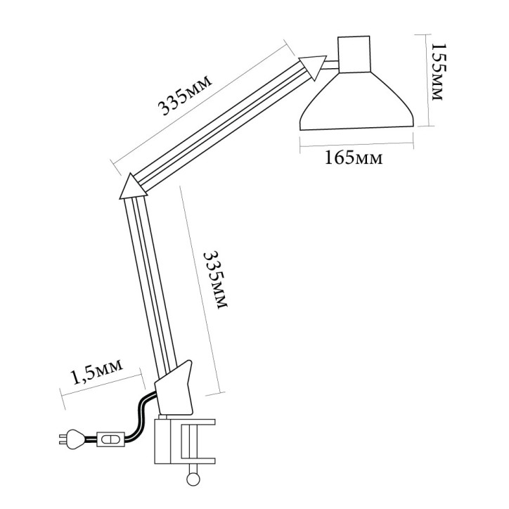 Светильник настольный под лампу E27, max 60W, 230V на струбцине, черный, DE1430