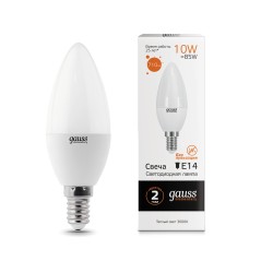 Лампа светодиодная LED 10 Вт 710 лм 3000К свеча теплый E14 AC 220В Elementary Gauss