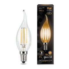 Лампа светодиодная филаментная LED 9 Вт 680 лм 2700К свеча на ветру теплый E14 AC 220В прозрачная ко