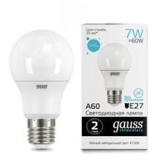 Лампа светодиодная LED 7 Вт 540 лм 4100К А60 груша нейтральный E27 AC 220В Elementary Gauss