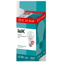 Лампа светодиодная A60 груша 12Вт 12-24В 4000К E27 IEK