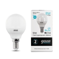 Лампа светодиодная LED 8 Вт 540 лм 4100К шар P45 нейтральный E14 AC 220В Elementary Gauss