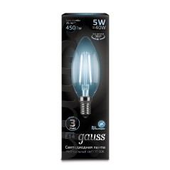 Лампа Gauss Filament Свеча 5W 450lm 4100К Е14 LED 1/10/50