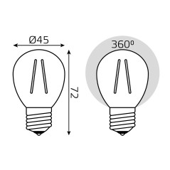 Лампа светодиодная филаментная LED 5 Вт 420 лм 2700К шар P45 теплый E27 AC 220В прозрачная колба дим