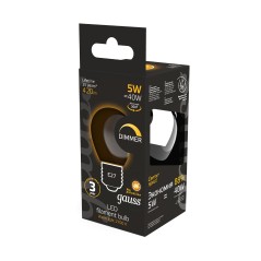 Лампа Gauss Filament Шар 5W 420lm 2700К Е27 диммируемая LED 1/10/50