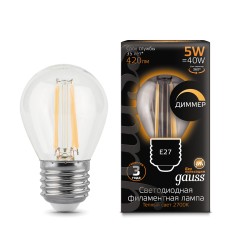 Лампа светодиодная филаментная LED 5 Вт 420 лм 2700К шар P45 теплый E27 AC 220В прозрачная колба дим