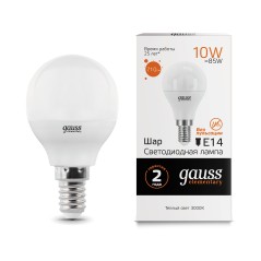 Лампа светодиодная LED 10 Вт 710 лм 3000К шар P45 теплый E14 AC 220В Elementary Gauss