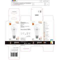 Лампа Gauss Elementary A67 30W 2320lm 3000K E27 LED 1/10/50