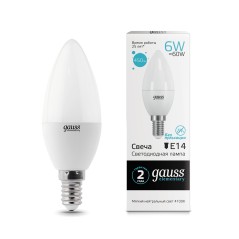 Лампа светодиодная LED 6 Вт 450 лм 4100К свеча нейтральный E14 AC 220В Elementary Gauss