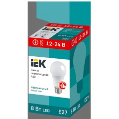 Лампа светодиодная A60 груша 8Вт 12-24В 4000К E27 IEK