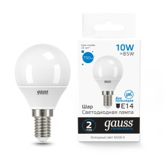 Лампа светодиодная LED 10 Вт 750 лм 6500К шар P45 холодный E14 AC 220В Elementary Gauss