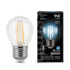 Лампа Gauss Filament Шар 9W 710lm 4100К Е27 LED 1/10/50