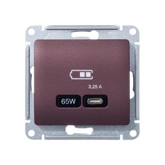 GLOSSA USB РОЗЕТКА тип-C 65W высокоскор.заряд. QC, PD, механизм, БАКЛАЖАНОВЫЙ