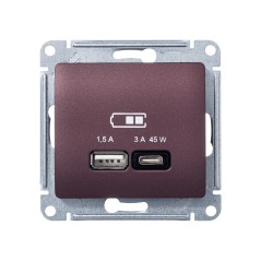 GLOSSA USB РОЗЕТКА A + тип-C 45W высокоскор.заряд. QC,PD, механизм, БАКЛАЖАНОВЫЙ